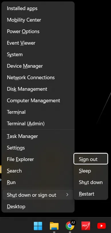 Setting laptop to sleep using Win + X, U, S